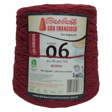 Barbante Colorido N°06 Cone De 1kg,Cor Bordô , Linha de Crochê, Tapetes para Artesanato.