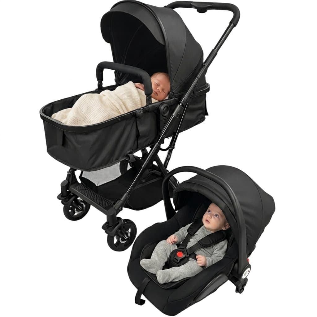 Carrinho de Bebê 3 em 1 Moises Bebê Conforto Travel System Assento Reversível Completo Recém Nascido