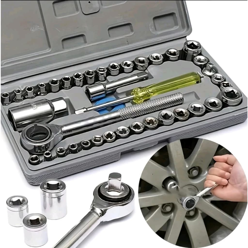 Kit de Ferramentas 40 Peças - Chave Catraca e Soquetes para Reparos Automotivos e Domésticos