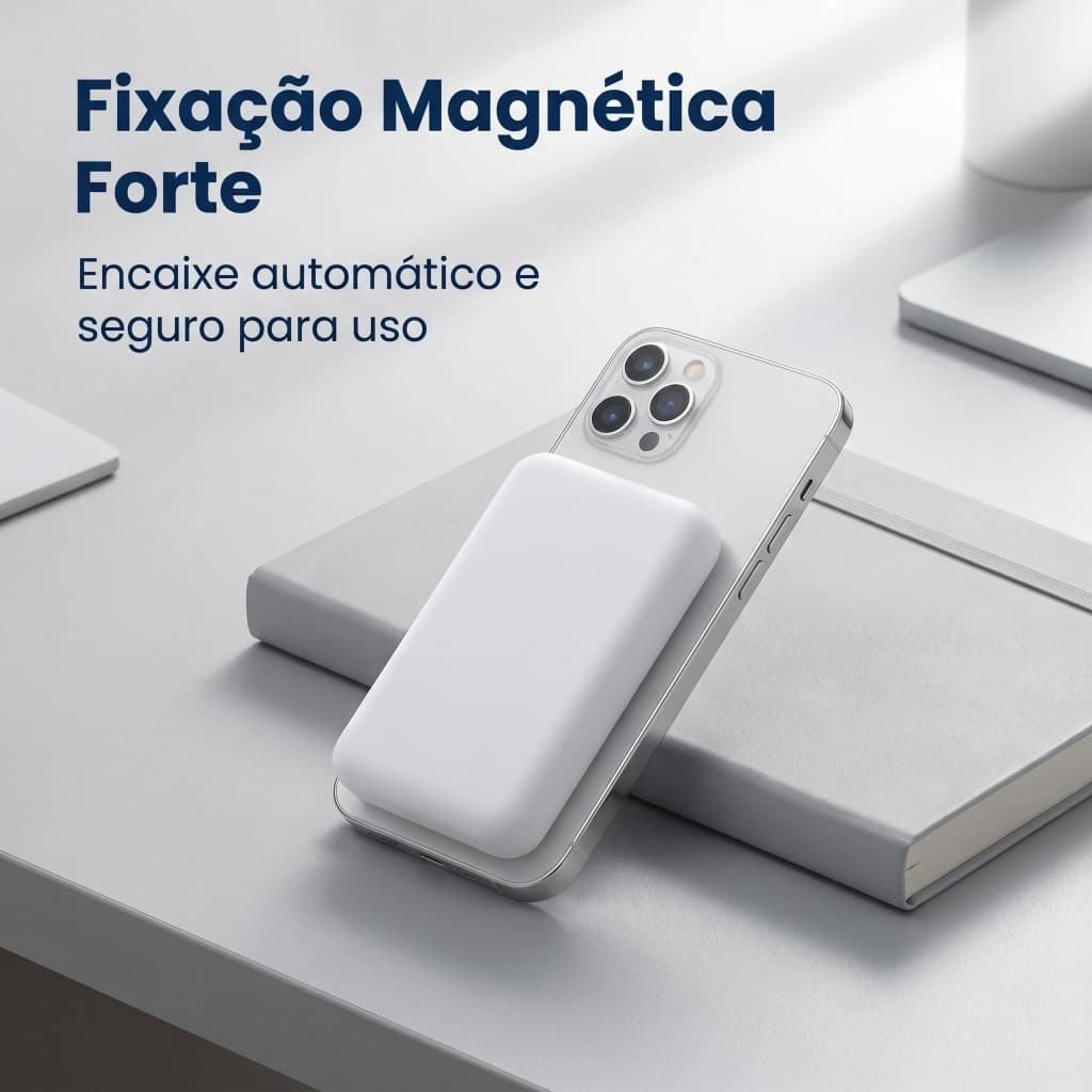 Power Bank MagSafe Portátil Sem Fio 10000mAh para iPhone / Android – Carregamento por Indução, Compacto e Rápido