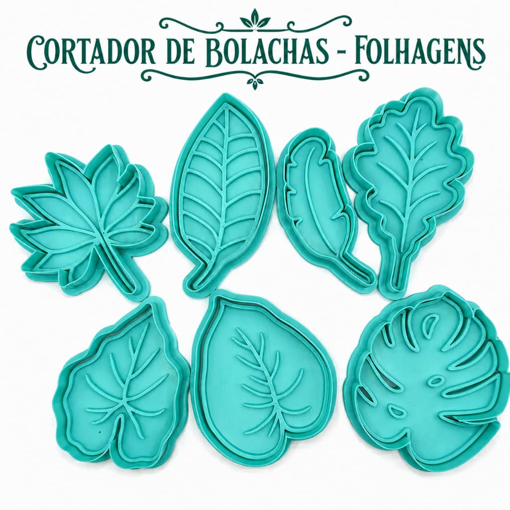Kit 7 Cortadores de Biscoito Folhas Cortador de Bolacha Massinha de Modelar Confeitaria