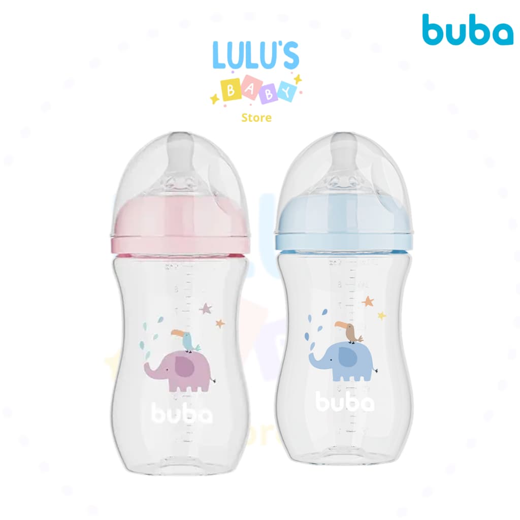 Mamadeira BUBA Easy Flow Anti-cólica 2+ 270ML  ROSA / AZUL - Elefante , Bebe  - Bico Fluxo Tamanho 2