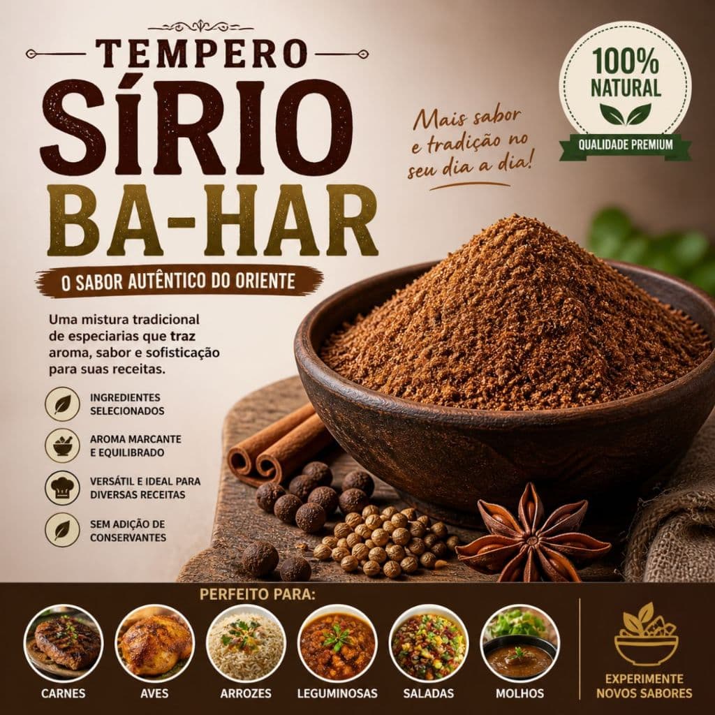 🌿 Tempero Sírio Ba-Har 100% Natural | Mix de Especiarias Premium | Sabor Árabe Autêntico