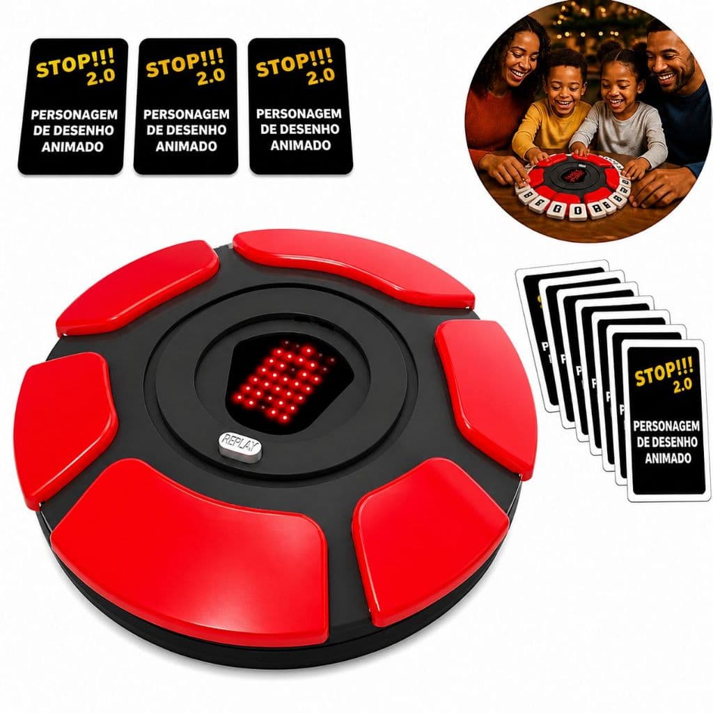 Jogo Stop Eletrônico 2.0 Brinquedo Educativo com Cartas e Display Digital Diversão para Família