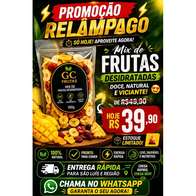 Snack Saudável 🍍 Mix de Frutas Tropicais Desidratadas 100g | Frutas Secas Natural | Energia Rápida