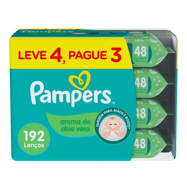 Kit Lenços Umedecidos Pampers Aroma de Aloe Vera com 192 Unidades