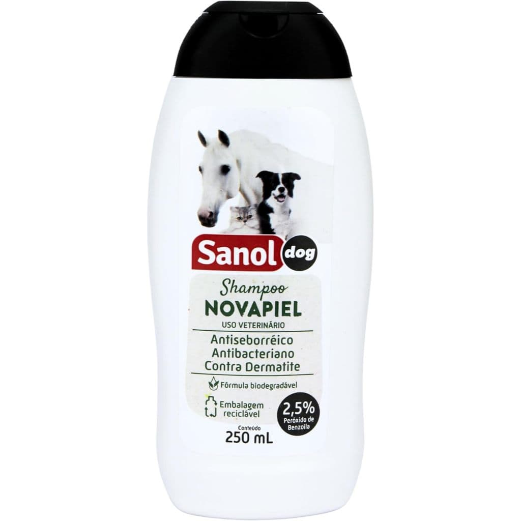 Sanol Dog Shampoo De Pêlos Para Cães / Gatos E Cavalos Novapiel 250 Ml Branco