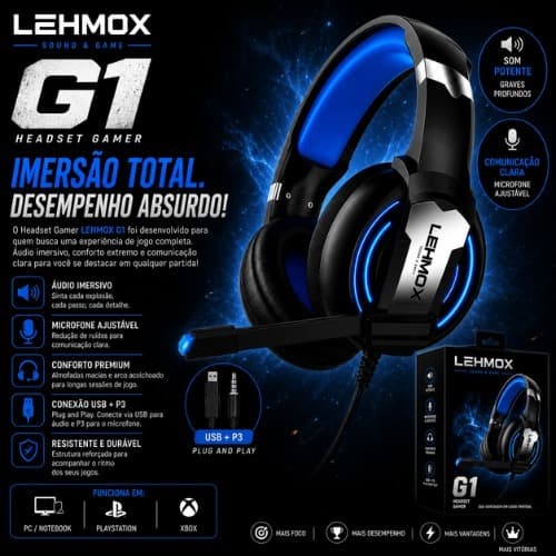 Fone gamer USB com microfone para PC ,Notebook,console