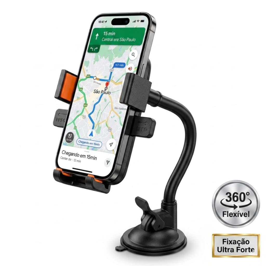 Suporte Celular Navy+Pro Universal Flexivel Com Ventosa 360 Preto Ajustavel Para Carro e Mesa