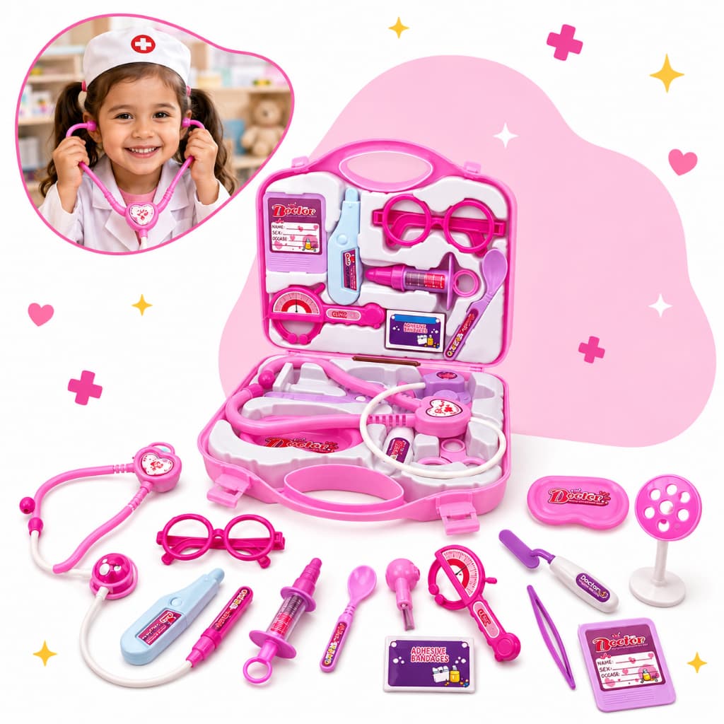 Kit Médico Maleta Doutor Maletinha Brinquedo Infantil Educativo Profissão Rosa Completo Kizumba