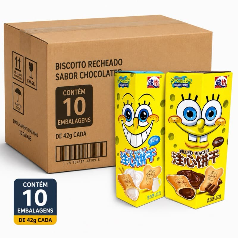 Caixa de Biscoito Recheado Importado Asiáticos Sabor Chocolate e Chocolate Branco