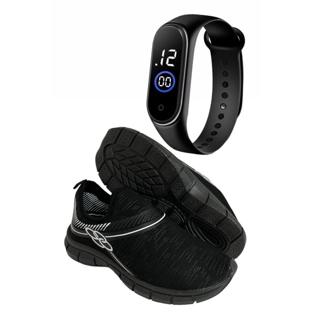 kit tenis feminino esportivo masculino + relogio treino caminhada leve macio comfortavel