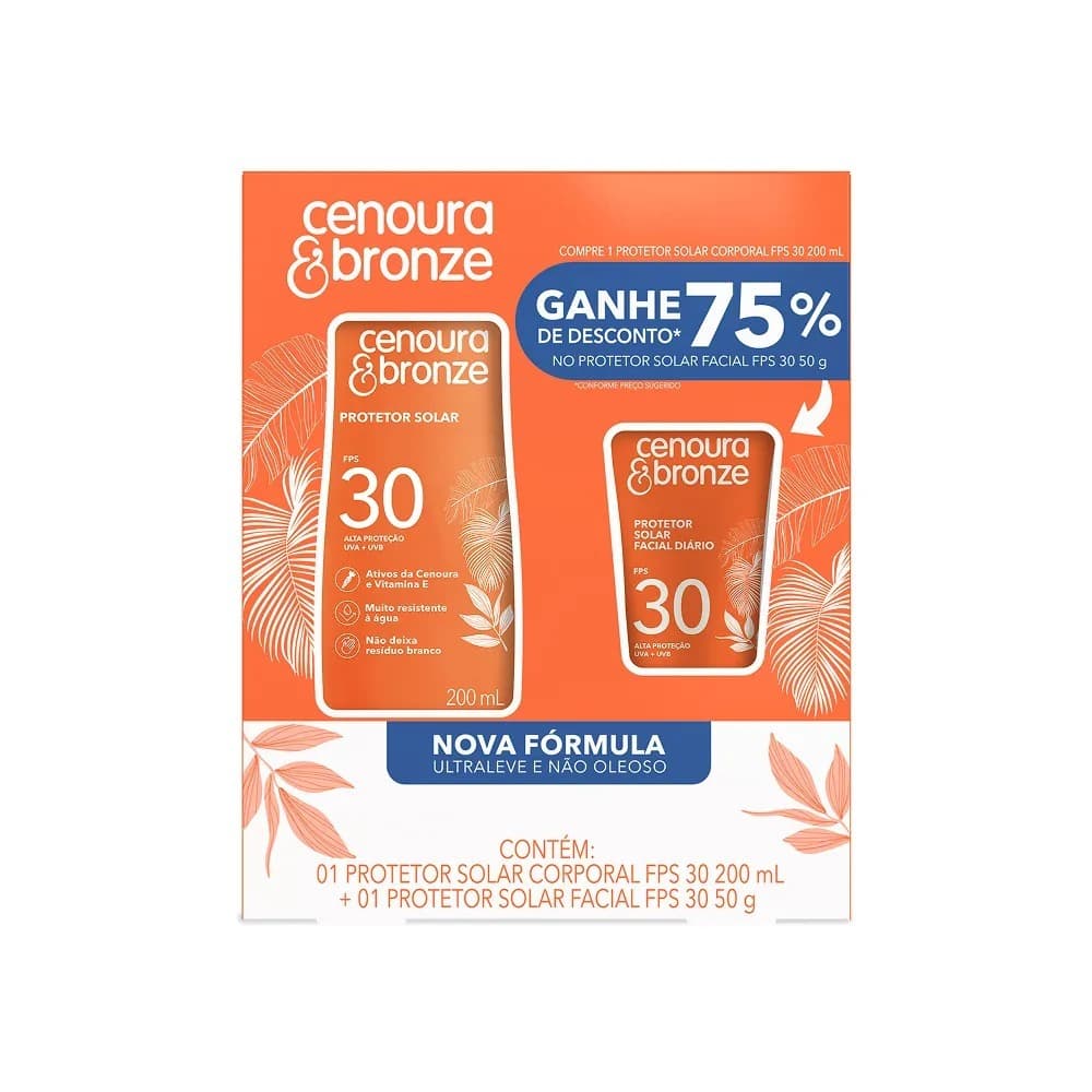 Kit Protetor Solar Cenoura & Bronze Fps30 200ml + Protetor Solar Facial Não Oleoso Fps30 50g