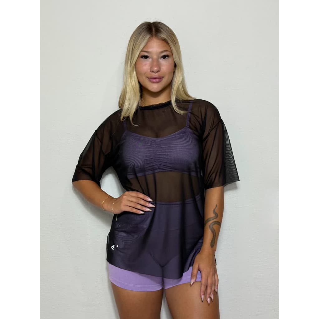 Blusa Feminina de Tule com Manga Roupa de Academia Moda fitness Blusa Oversized