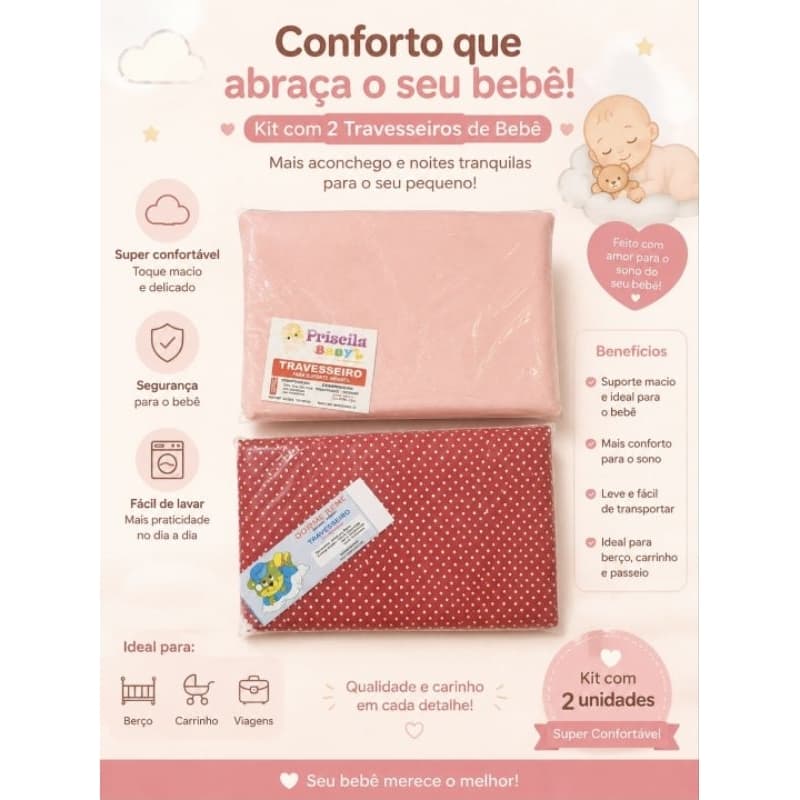 Kit 2 Travesseiros de Bebê – Enxoval | Conforto do Bebê