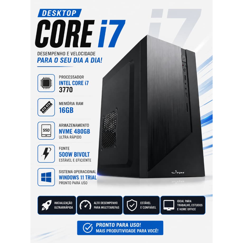 Computador Desktop Core I7 3770 16gb Ram Nvme 480gb 500w Bivolt Windows 11 Trial