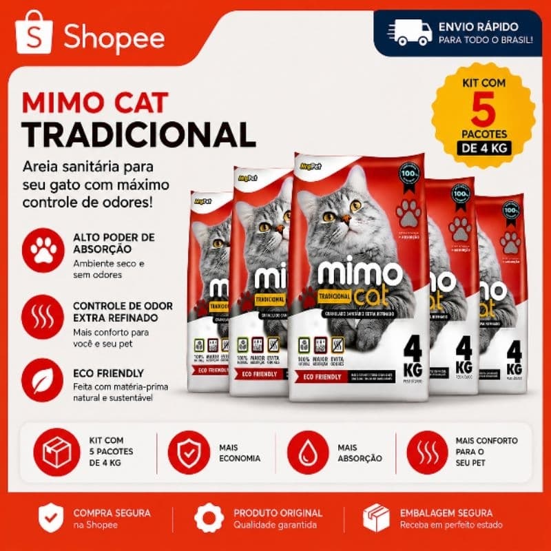 Fardo Com 5 Pacotes de Areia Sanitária Para Gatos (comprar apenas 1 fardo por compra)