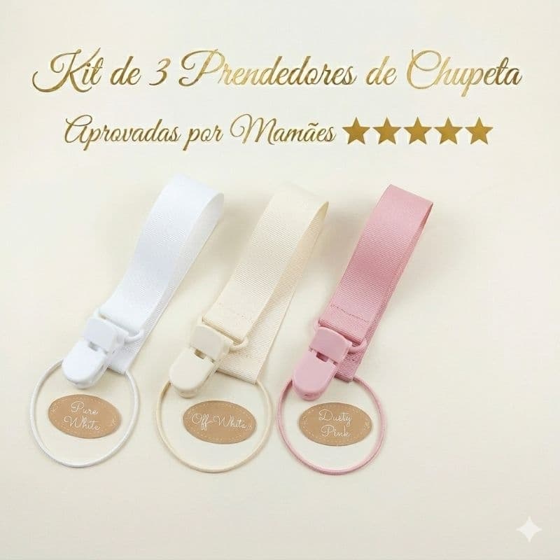 3 >TRIO ESSENCIAL|3und|Prendedores de Bico|Chupeta|UniversalNeutros|menino|menina||bebês|Minimalista|Clip.