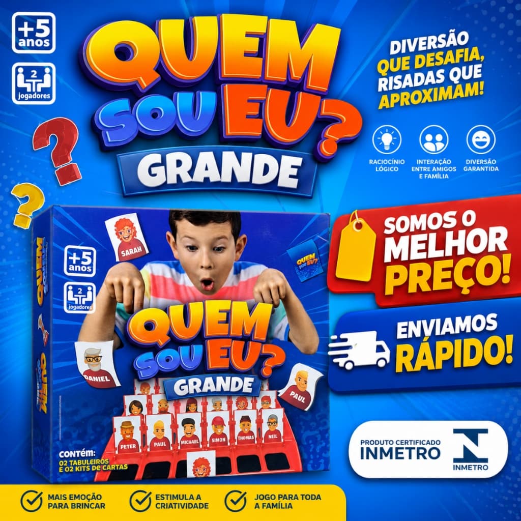Desafio Adivinha Jogo Carta Quem Sou Eu Cara a Cara Infantil Família Penkal Educativo Tabuleiro Top