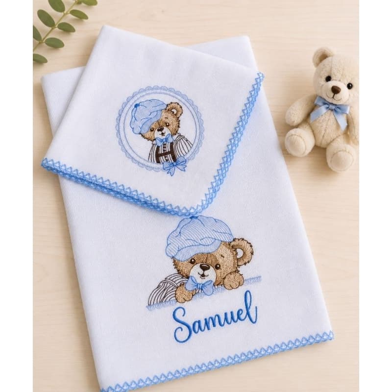 Kit Fraldas  Bordadas Bebê 2pçs– fralda passeio,fralda de boca  Enxoval e Presente