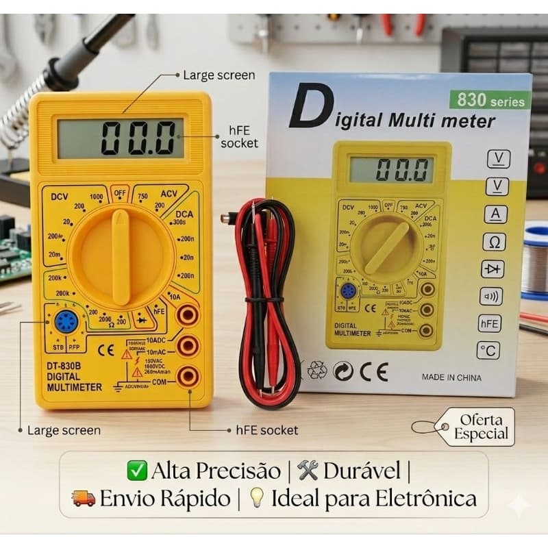 Multímetro Digital Profissional com bateria e ponta de teste - Envio em 24h