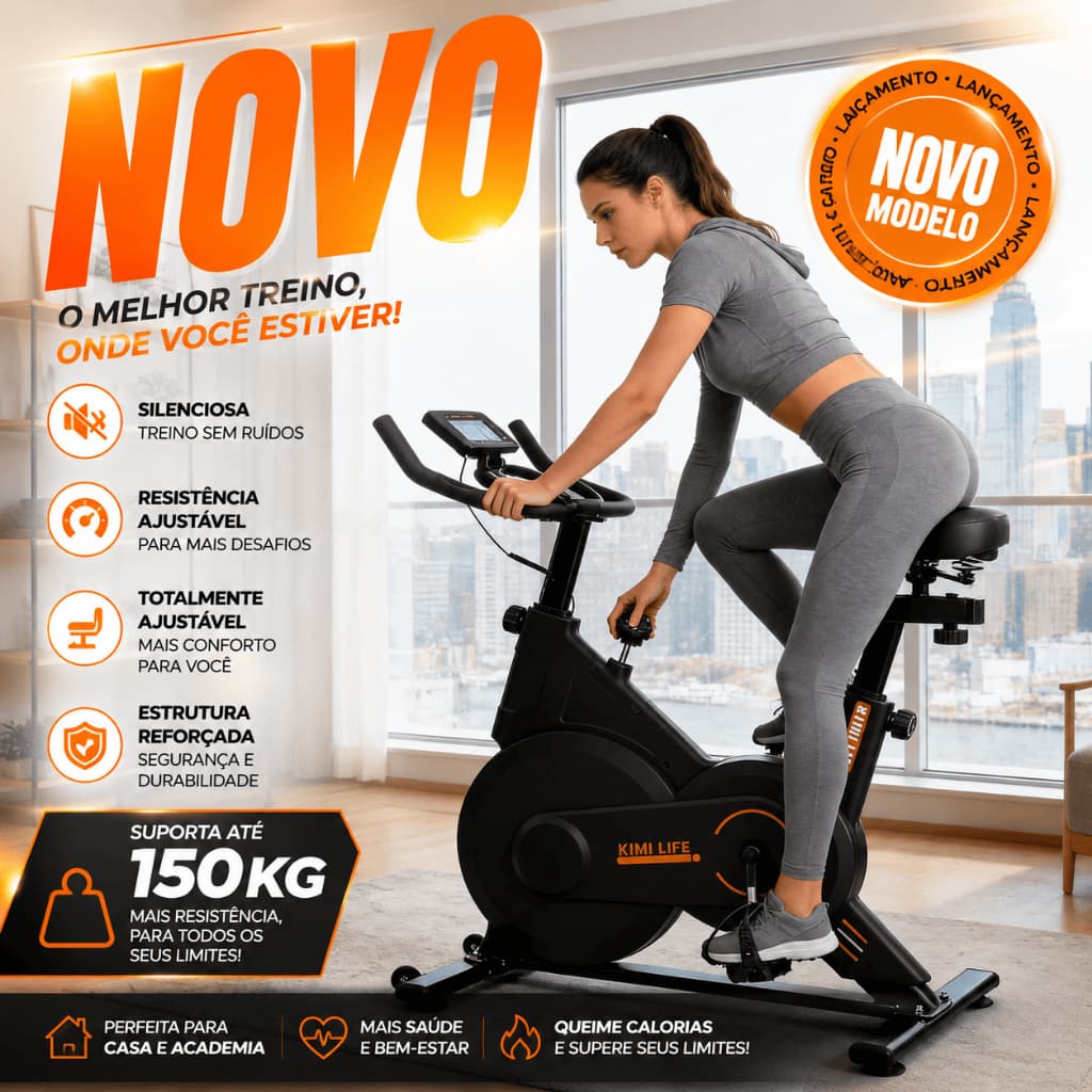 Bicicleta Spinning Ergométrica Silenciosa Ajuste de Resistência até 150kg Casa Academia