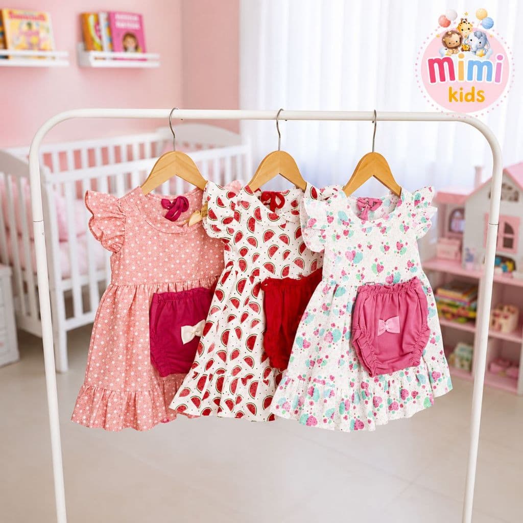 Vestido Infantil Menina Kit 3 Peças Conjunto Feminino Criança Pronta Entrega 0 a 4 Meses Sortidas