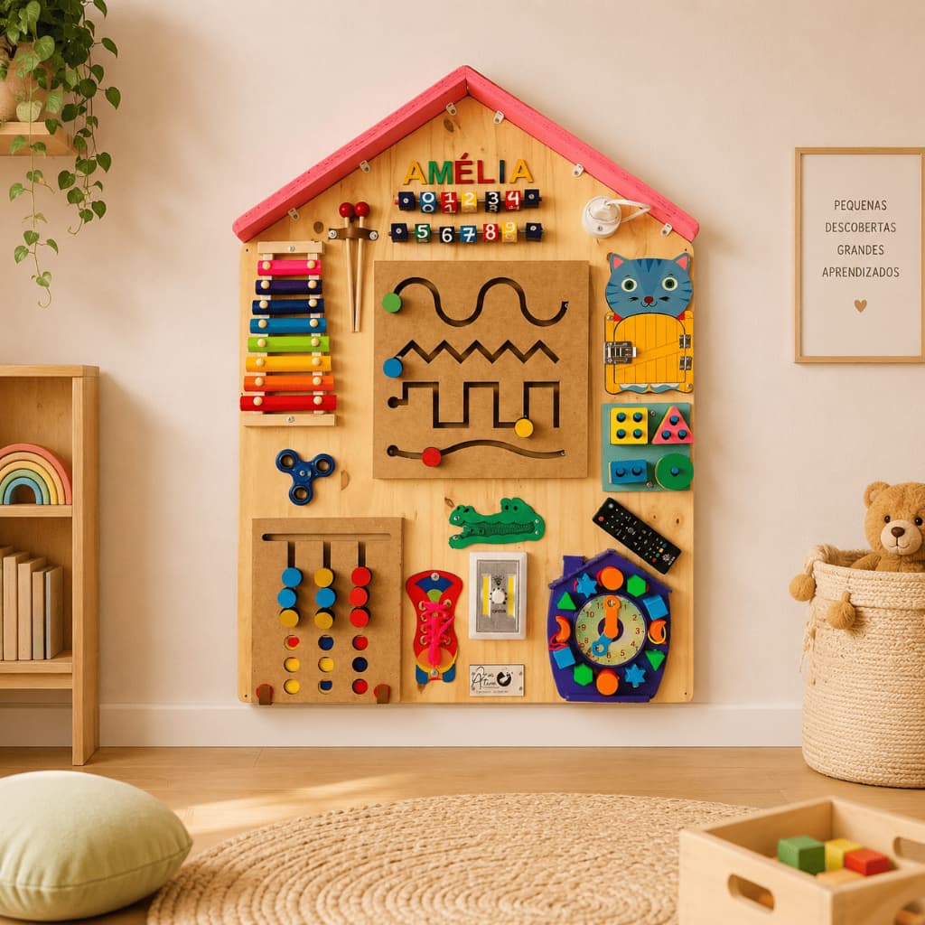 Painel Sensorial Montessoriano Educativo / Placa de Atividades/ Pedagógico e Educativo/ Brinquedo