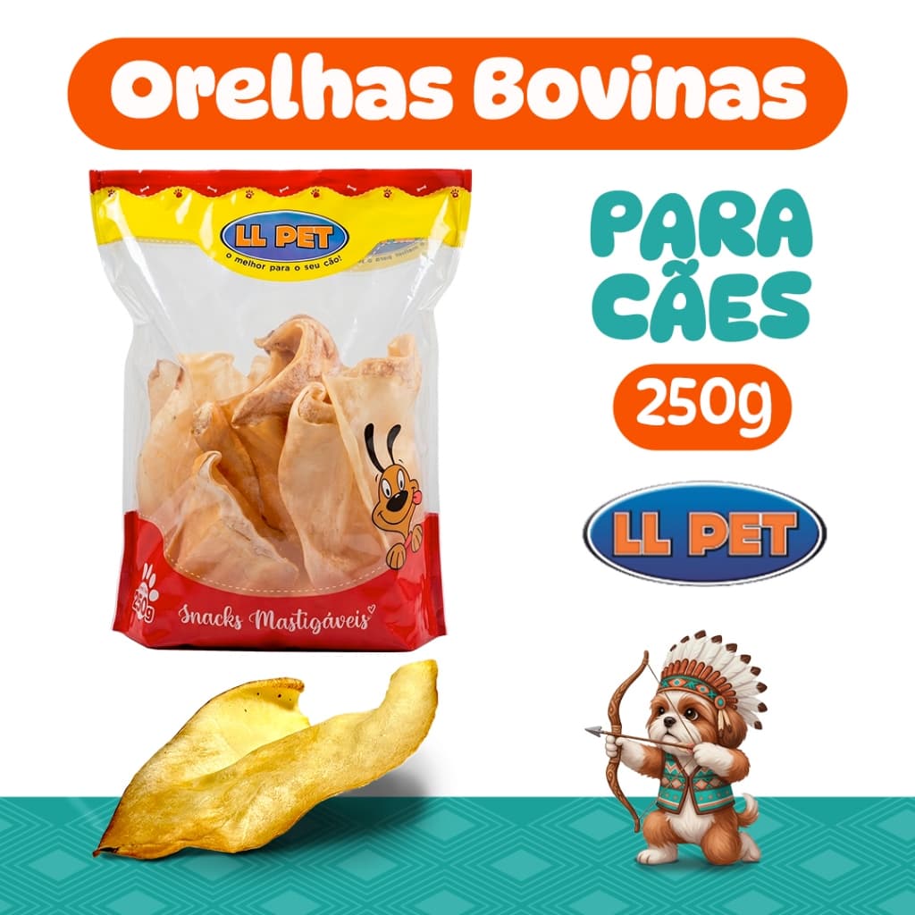 Petisco, Snack, Cães, Orelha Bovina, LL Pet