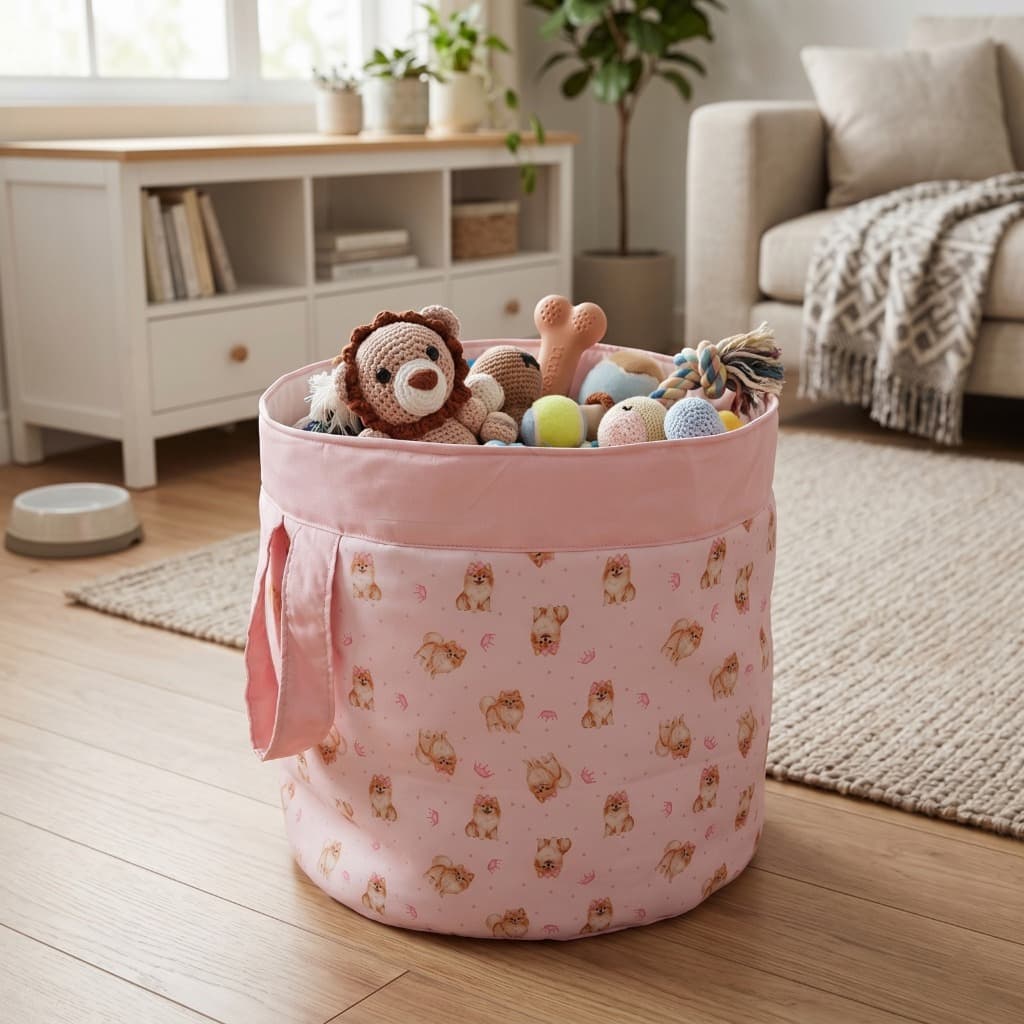 Cesto Organizador de brinquedos Pet  Médio com Alça Cesto para Brinquedos e Itens de Cachorro