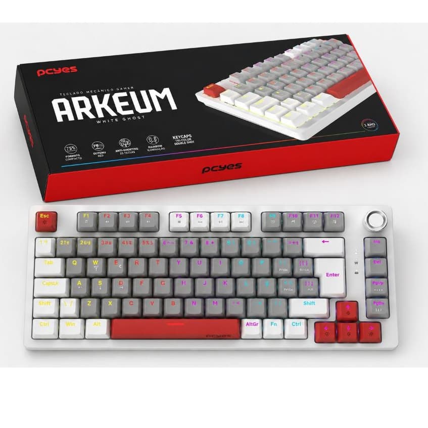 Teclado Mecanico 75% Pcyes Arkeum - White Ghost - Switch Red - Akwg75Rbr