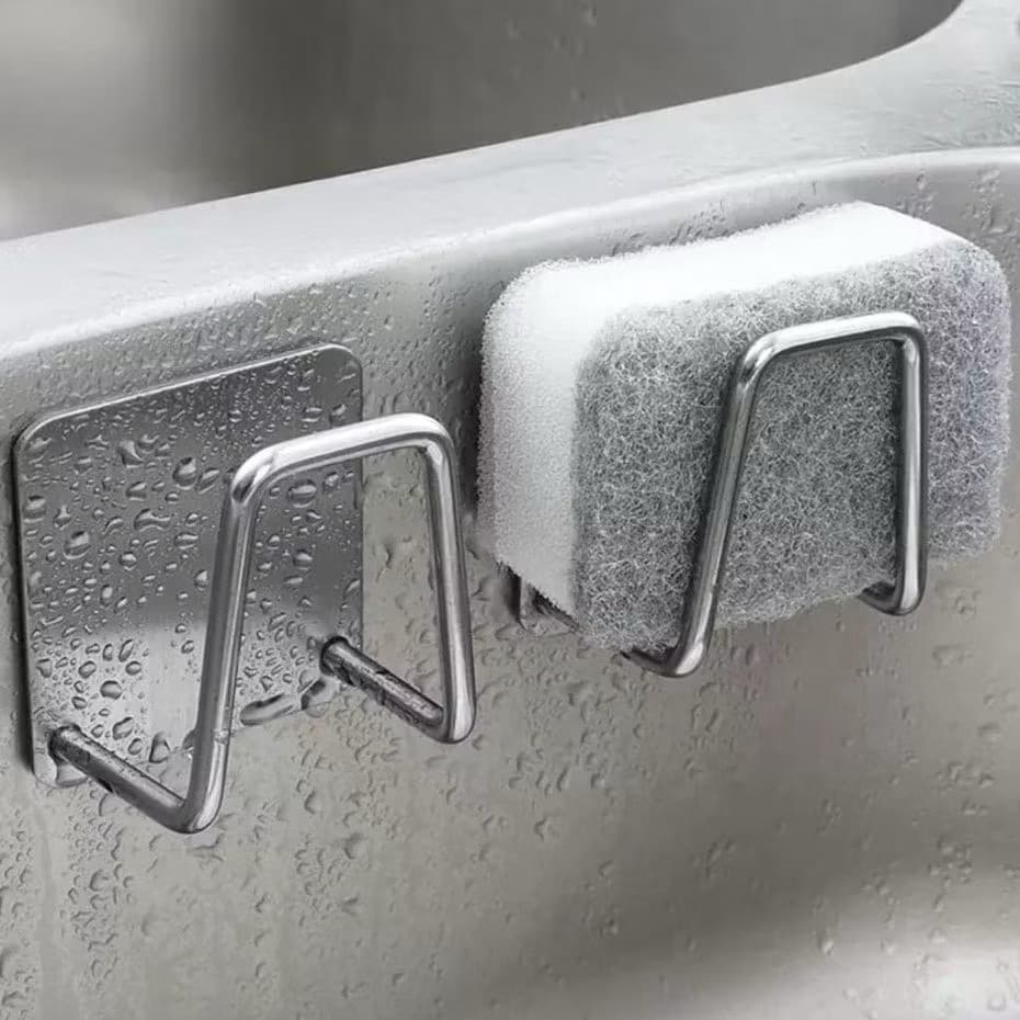 Gancho Adesivo Inox Porta Esponja Bucha Suporte de Pia Parede Cozinha Premium