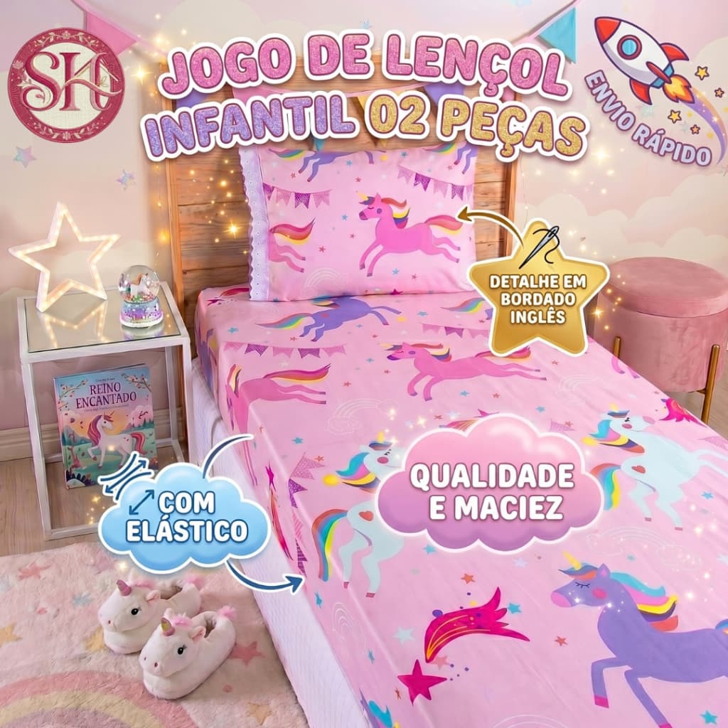 Jogo de Lençol Solteiro 02 Peças Microfibra Estampada Estampas Menino Menina Azul Infantil