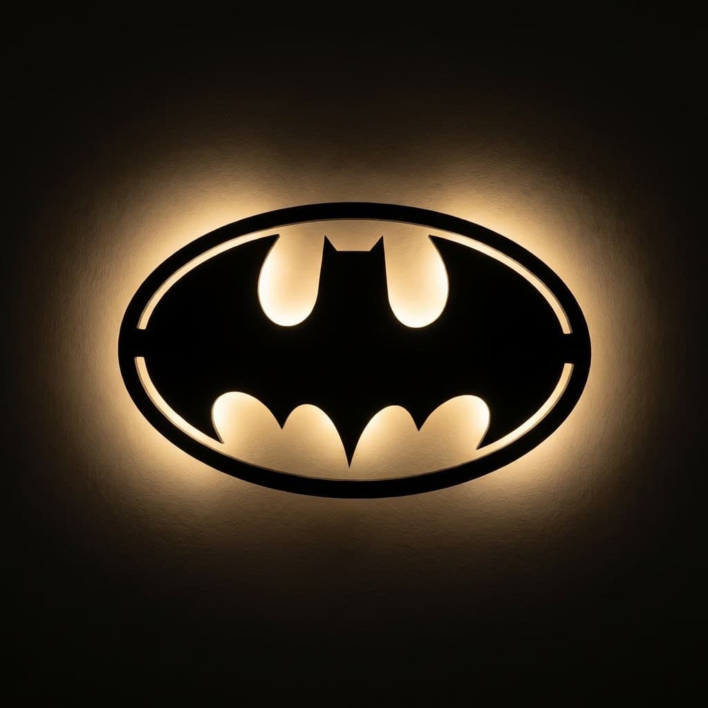 Luminária Batman De Led Branco Quente Em MDF Decoração Infantil