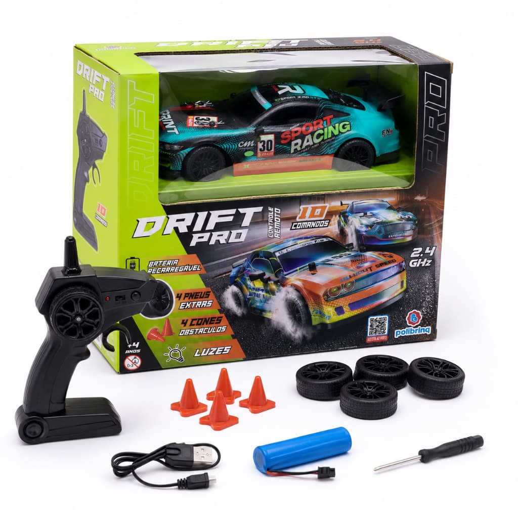 Carrinho Drift Pro Controle Remoto Recarregável Corrida com luz