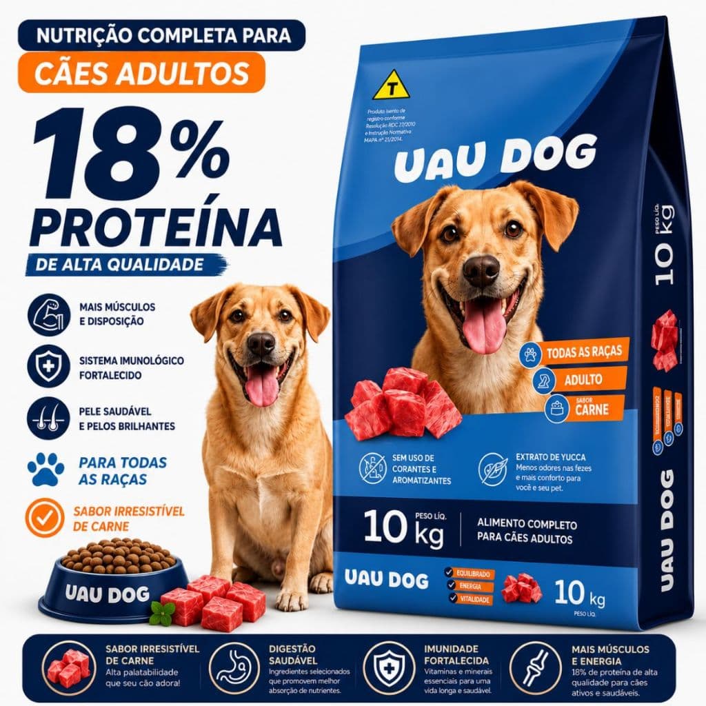 Ração Para Cachorro Uau Dog Adulto 10,1kg Todas As Raças Alimento Completo Envio Full