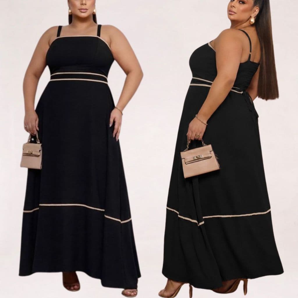 moda maior vestido longo plus size moda feminina elegante tendência vestido alça forrado lastex