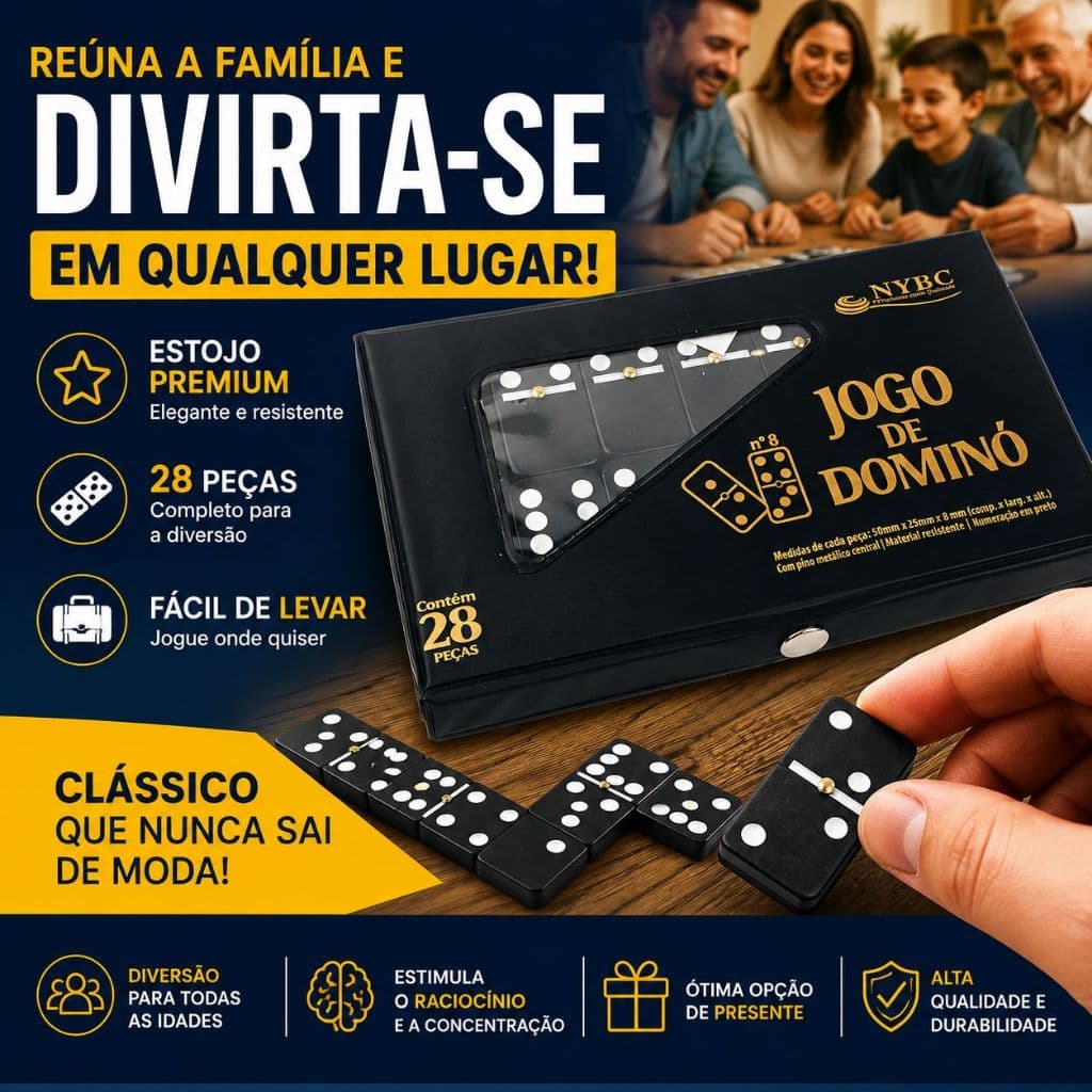 Jogo Dominó Osso Preto 28 Peças Profissional Grosso Maleta Estojo Luxo Família Presente Clássico