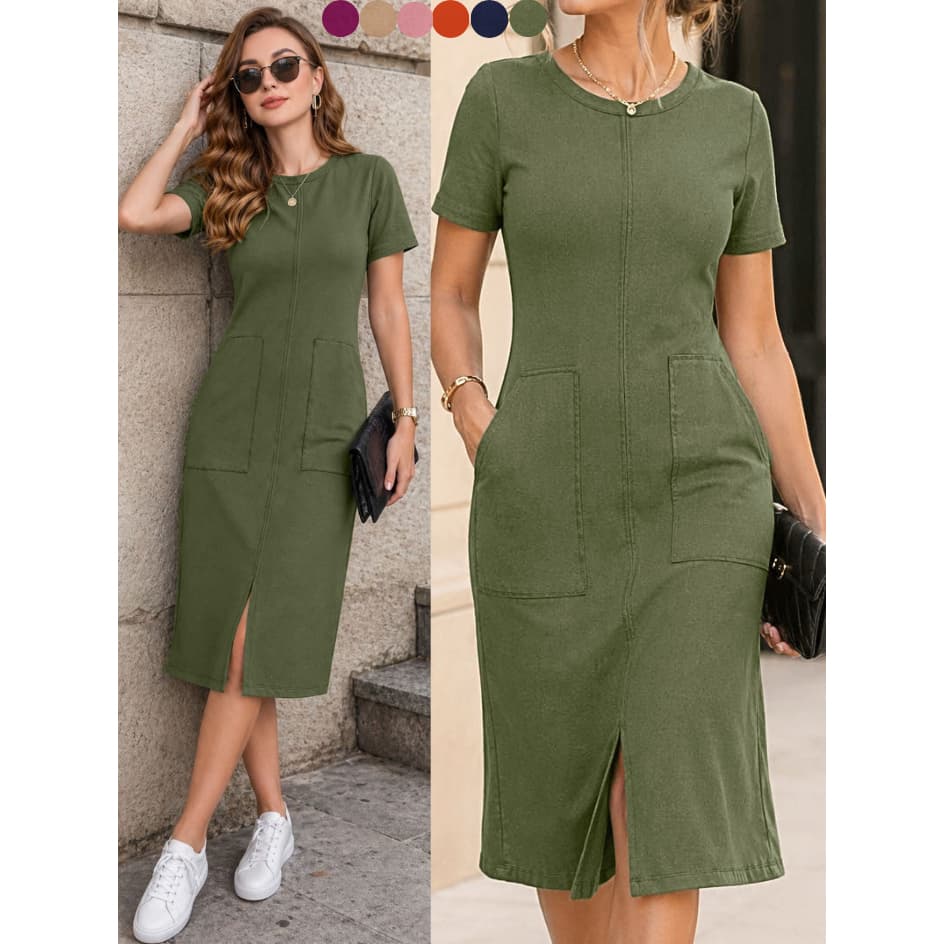 Vestido evangelica feminina vestidos feminino leve caimento social roupa femininas com bolso soltinha versátil barato