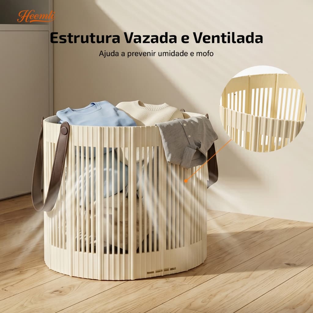 Heemli Cesto Organizador de Roupa Suja Dobrável Multiuso com Alças, Cesto Ventilado para Lavanderia Banheiro Quarto