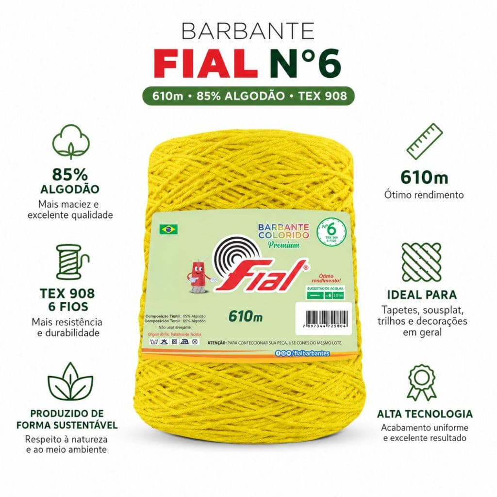 Barbante Fial N°6 Colorido 600g com 610m para Crochê e Tricô Macio