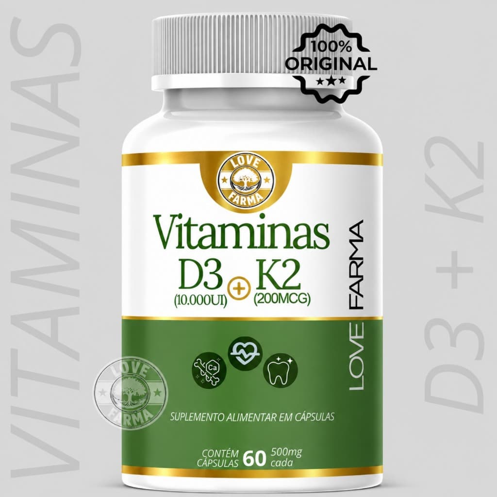 Vitamina D3 (Colecalciferol) + Vitamina K2 (Menaquinona) - 60Cáps - Envio imediato