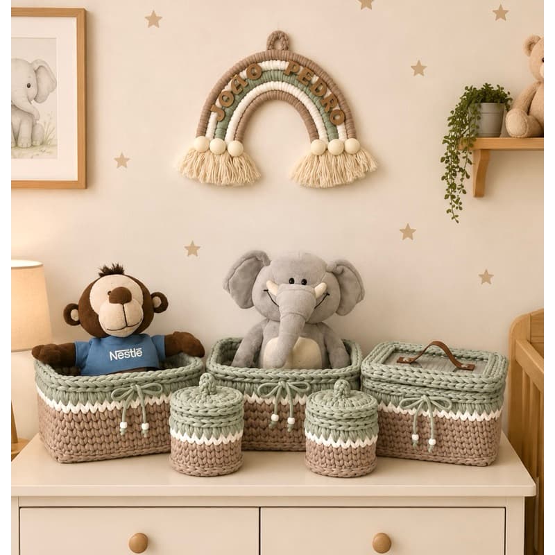 Kit Higiene Bebê  Safari em Fio de Malha -Produto Artesanal -Decoração Quarto do Bebê Enxoval
