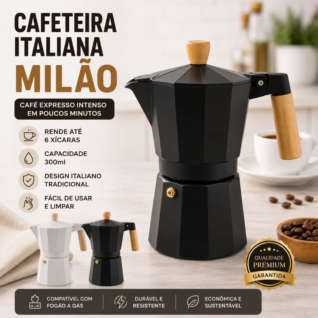Cafeteira Italiana Tradicional 6 Xícaras 300ml Café Expresso Durável Sortida