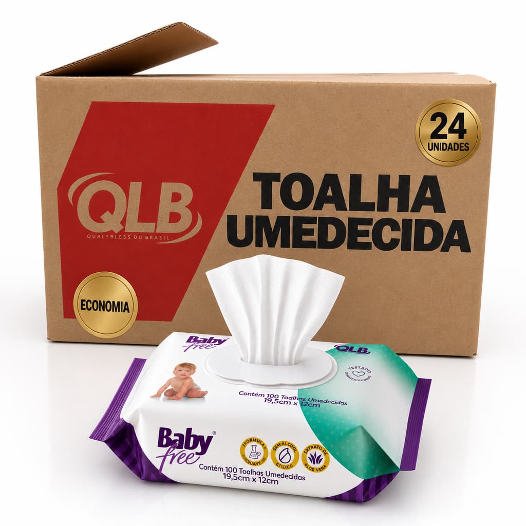 Lenços Umedecidos Baby Free 600/1200/1800/2400un  Com Hidratante + Aloe Vera + Tampa Flip-Top
