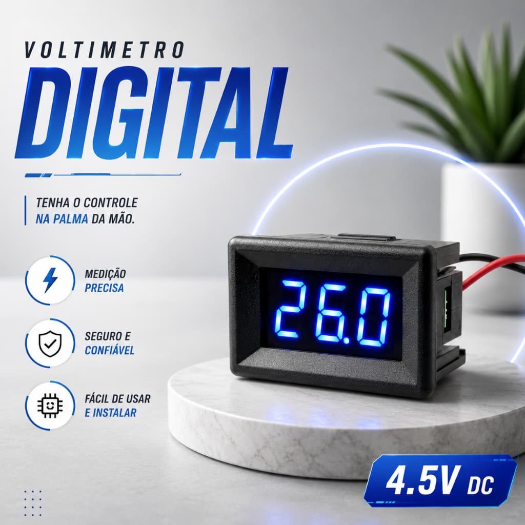 Voltimetro Digital para painel 0.36" medidor de voltagem e bateria DC 4.5-30V