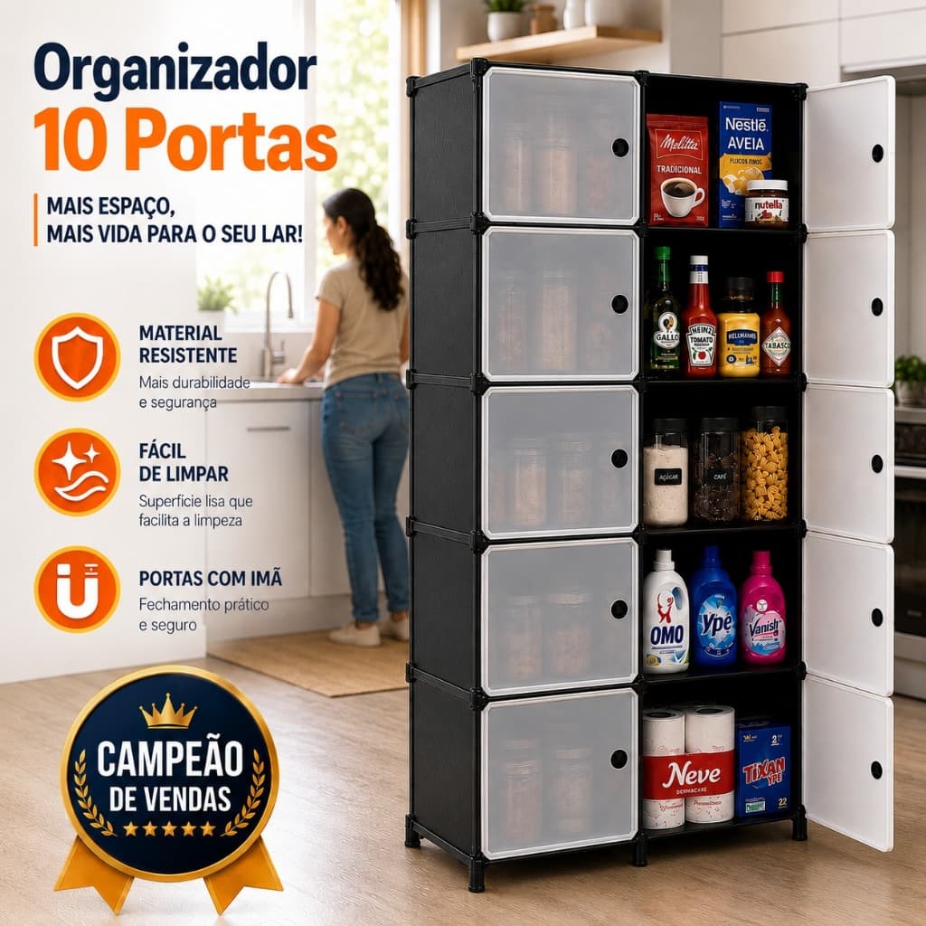 Organizador 10 Portas Multiuso Sapateira Dupla Para Closet Quarto Cozinha