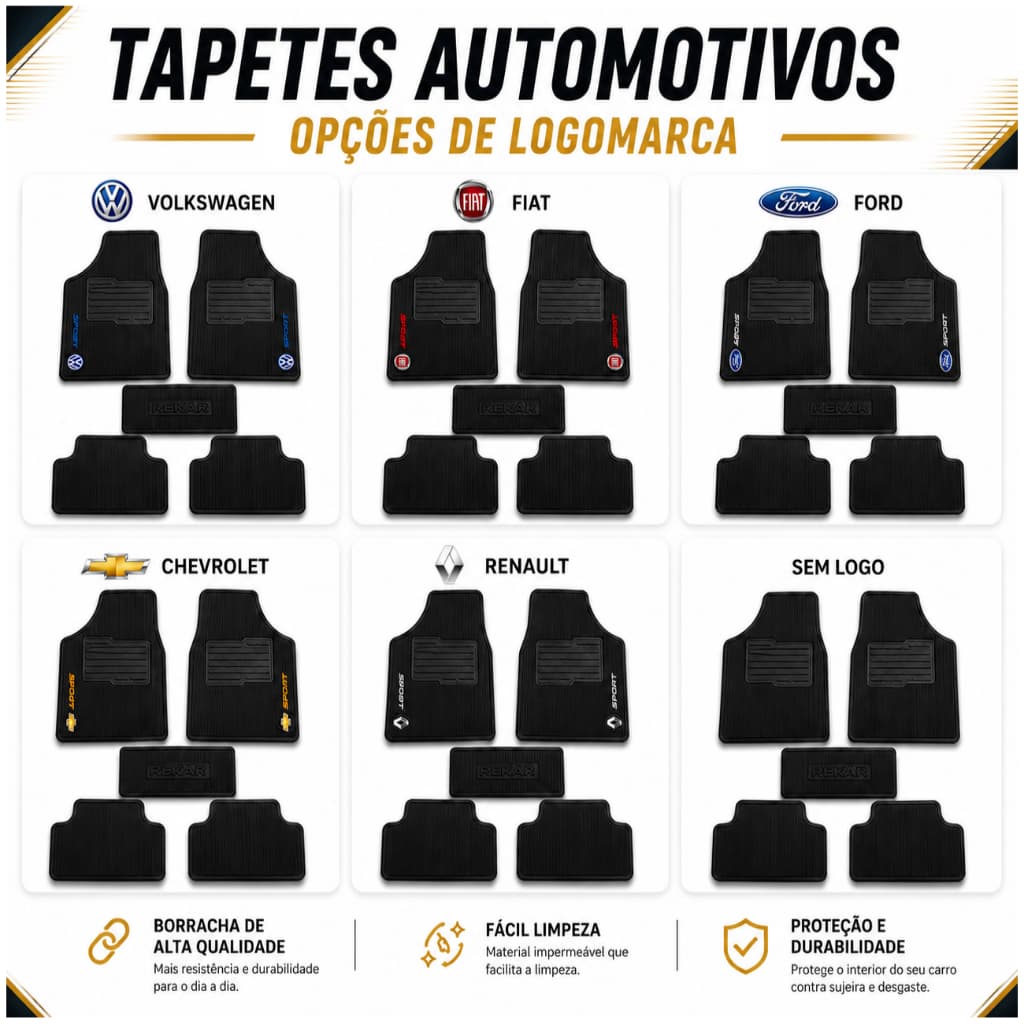 Jogo Tapetes Automotivo Carro Universal Borracha Veicular Premium Tapete Assoalho Com Logo Logomarca