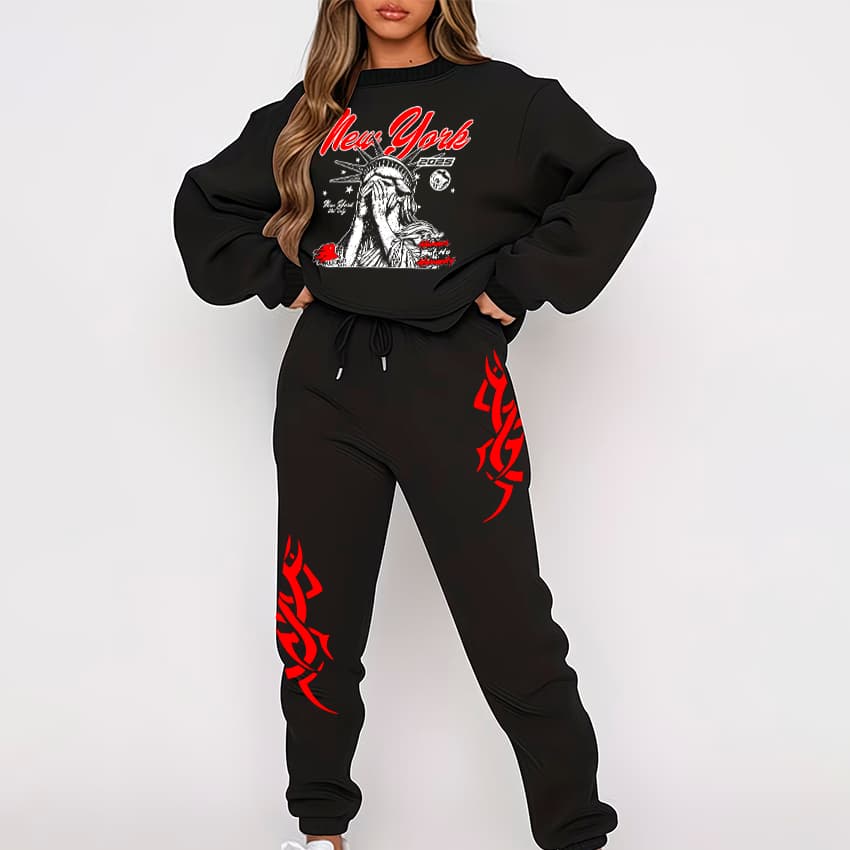 Conjunto Moletom Careca e Calça Jogger New York Liberdade Streetwear Urban Gotico Cyber Punk Unissex