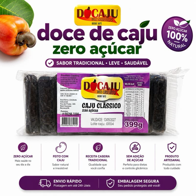 Doce de Caju Zero Açúcar - Sobremesa premium Saudável e Fit - Direto da Fábrica - Doce Nordestino - Produto Natural